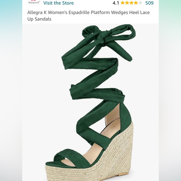 Allegra K dark green dark lace up wedges. Never worn, size 7.5 - Picture 5 of 5